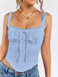 Lace trim tie front ruched tank top - View 12 | WEUXS