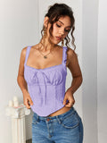 Lace trim tie front ruched tank top - View 35 | WEUXS