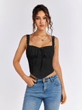 Lace trim tie front ruched tank top - View 19 | WEUXS