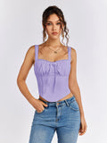 Lace trim tie front ruched tank top - View 31 | WEUXS