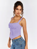 Lace trim tie front ruched tank top - View 34 | WEUXS