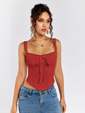 Lace trim tie front ruched tank top - View 27 | WEUXS