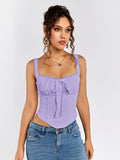 Lace trim tie front ruched tank top - View 33 | WEUXS