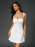 Lace trim square neck solid mini dress - View 24 | WEUXS