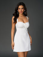 Lace trim square neck solid mini dress - View 23 | WEUXS