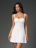 lace trim square neck solid mini dress#color_white