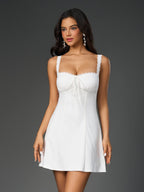 lace trim square neck solid mini dress#color_white