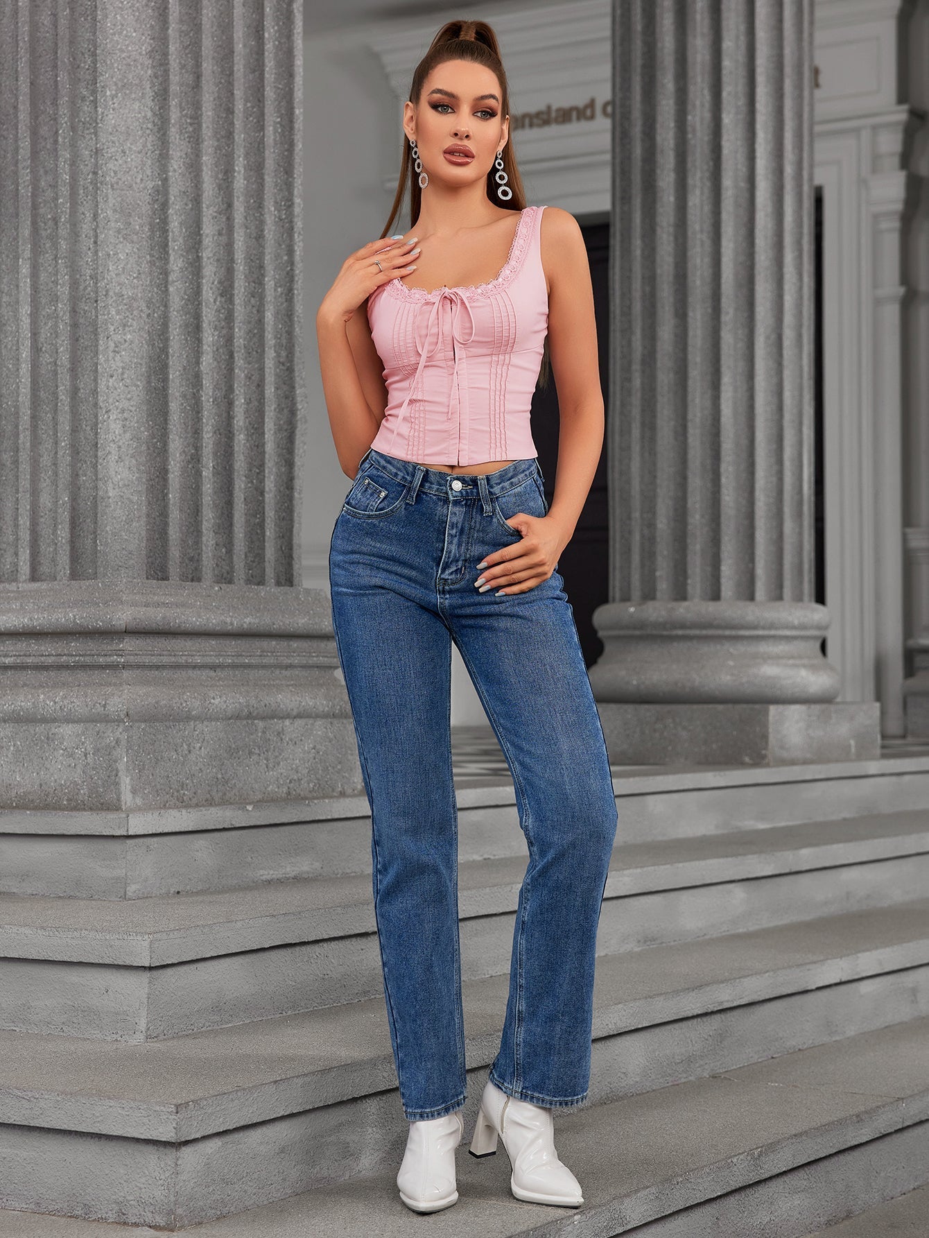 Lace trim tie front crop top - View 17 | WEUXS
