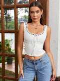 Lace trim tie front crop top - View 10 | WEUXS