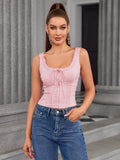 Lace trim tie front crop top - View 16 | WEUXS