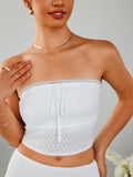 White tie front tube top and flared skirt set with lace trim and eyelet fabric - View 6 | WEUXS