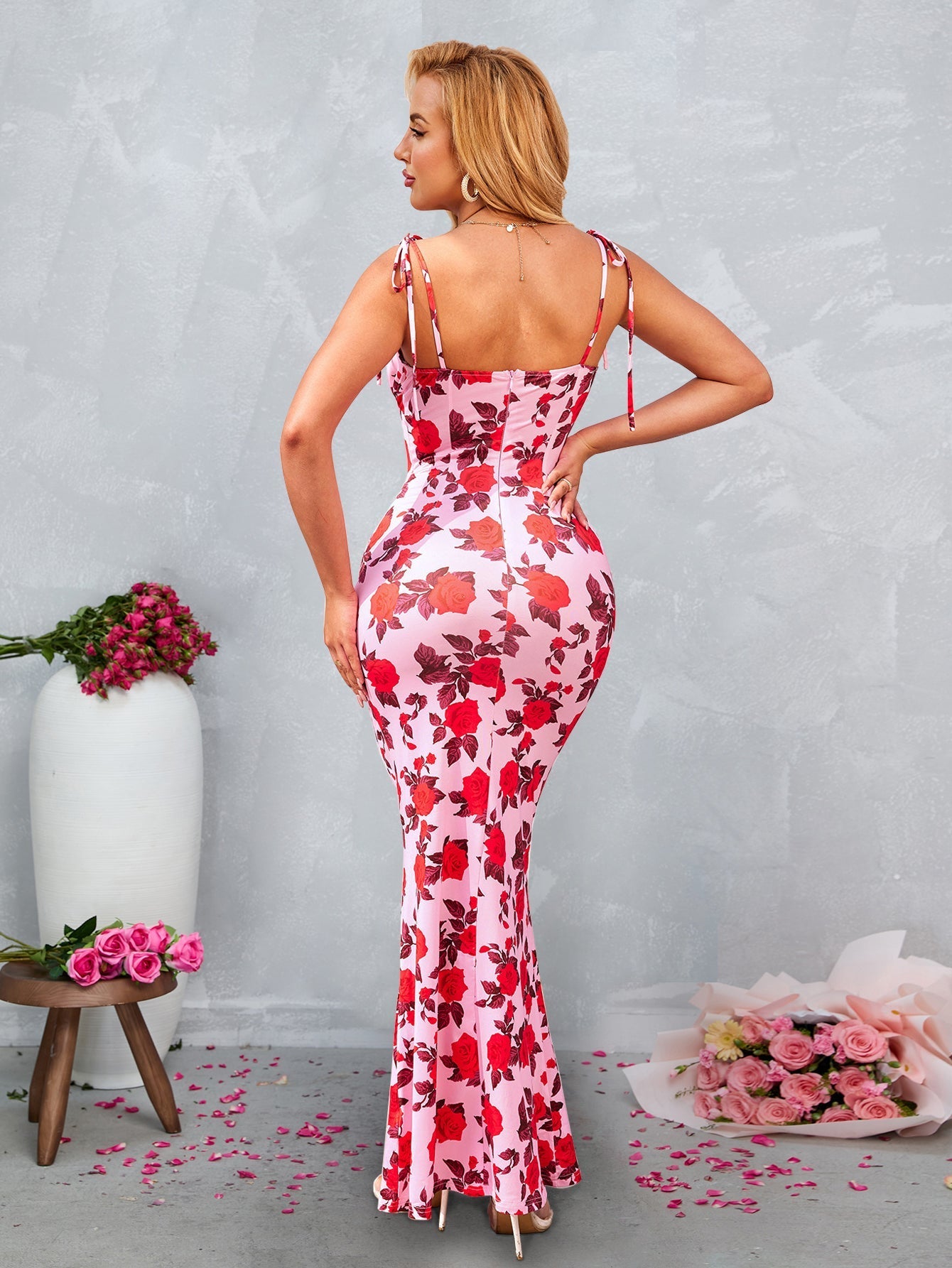 Petite floral maxi dress with tie front and sweetheart neckline - View 20 | WEUXS