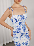 Petite floral maxi dress with tie front and sweetheart neckline - View 18 | WEUXS