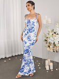 Petite floral maxi dress with tie front and sweetheart neckline - View 16 | WEUXS