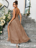 Glitter maxi dress with cut out waist - View 8 | WEUXS