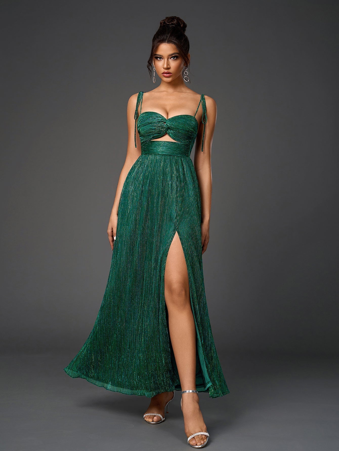 Glitter maxi dress with cut out waist - View 23 | WEUXS
