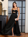 Glitter maxi dress with cut out waist - View 29 | WEUXS