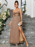 Glitter maxi dress with cut out waist - View 7 | WEUXS