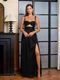 Glitter maxi dress with cut out waist - View 25 | WEUXS