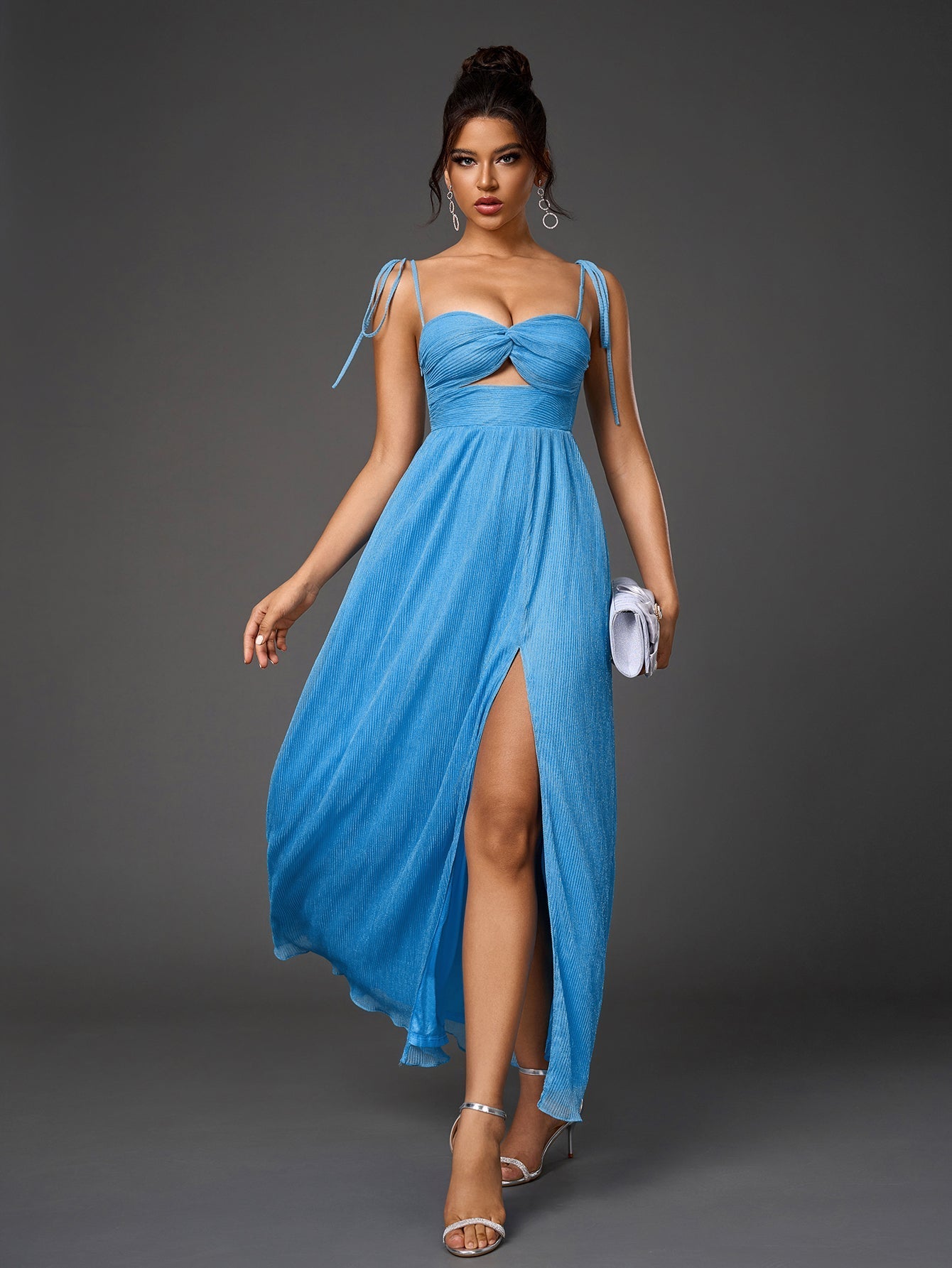 Glitter maxi dress with cut out waist - View 13 | WEUXS