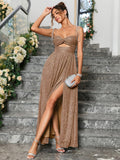 Glitter maxi dress with cut out waist - View 10 | WEUXS