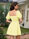 Blue Square Neck Puff Sleeve Mini Dress - View 14 | WEUXS