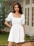 Blue Square Neck Puff Sleeve Mini Dress - View 7 | WEUXS