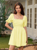 Blue Square Neck Puff Sleeve Mini Dress - View 13 | WEUXS