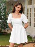 Blue Square Neck Puff Sleeve Mini Dress - View 10 | WEUXS