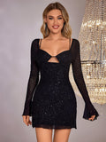 Sparkling mesh long sleeve dress - View 12 | WEUXS