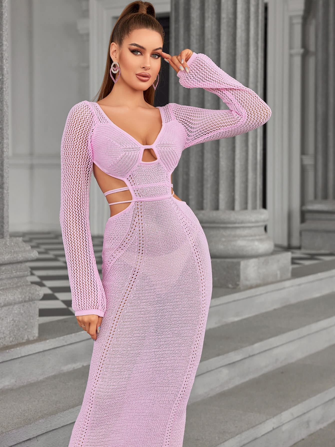 Long Sleeve Knit Midi Dress - View 6 | WEUXS