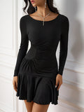 Long sleeve ruched mini dress with flared hem - View 6 | WEUXS