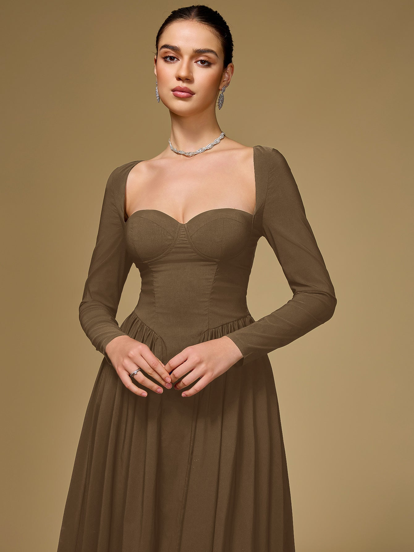 Long Sleeve Tie Back A-Line Dress - View 30 | WEUXS