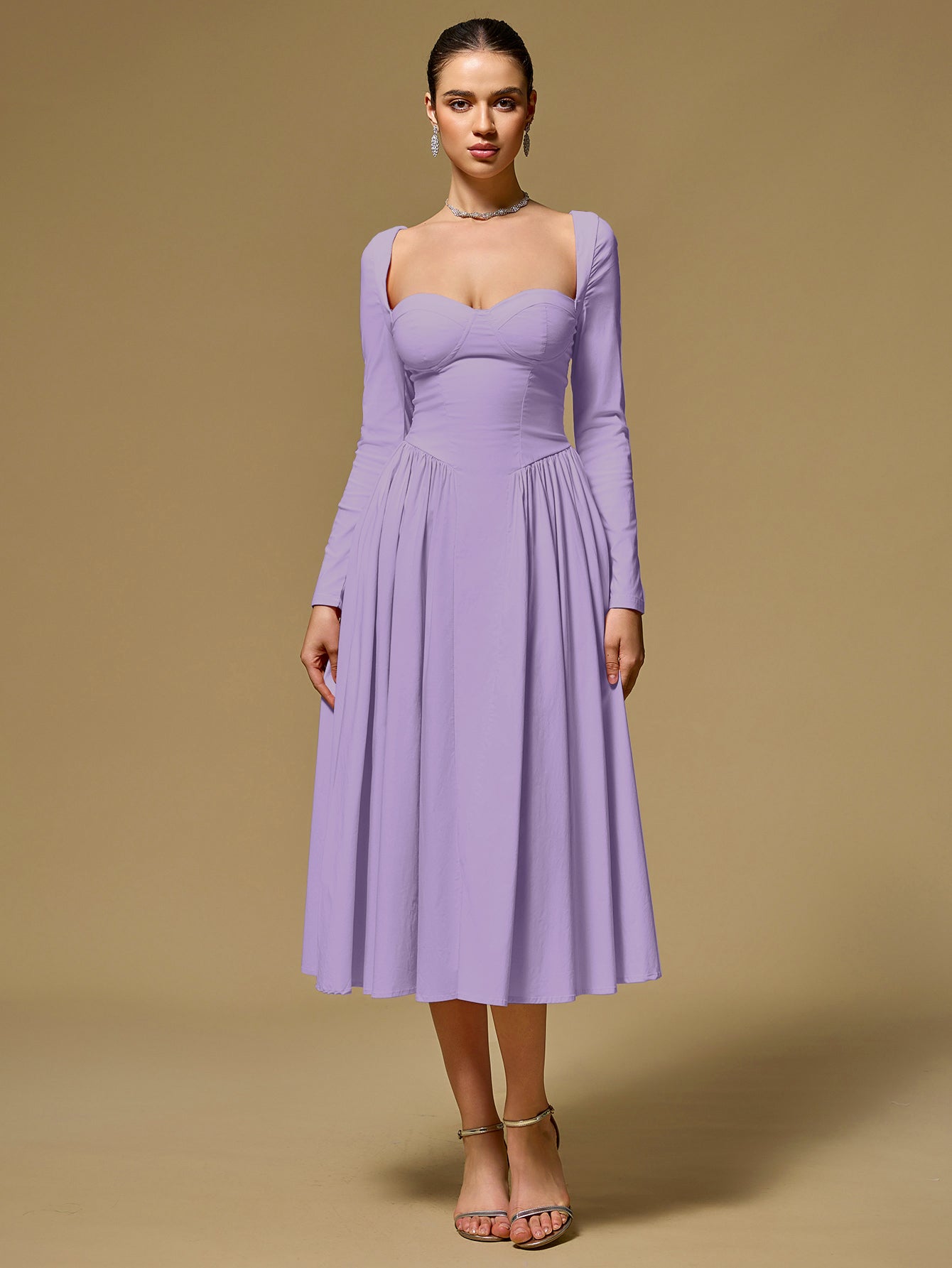 Long Sleeve Tie Back A-Line Dress - View 24 | WEUXS
