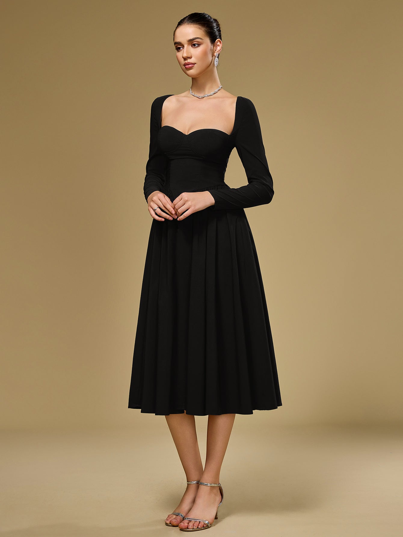 Long Sleeve Tie Back A-Line Dress - View 18 | WEUXS