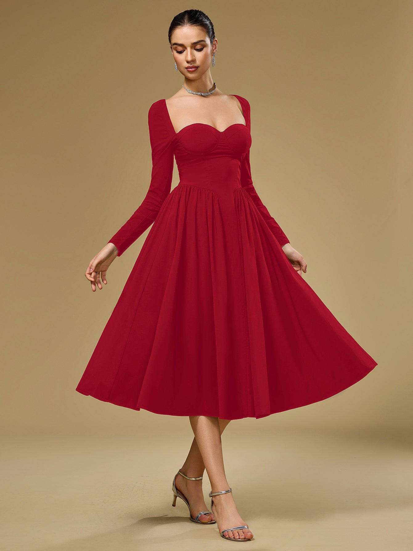 Long Sleeve Tie Back A-Line Dress - View 6 | WEUXS