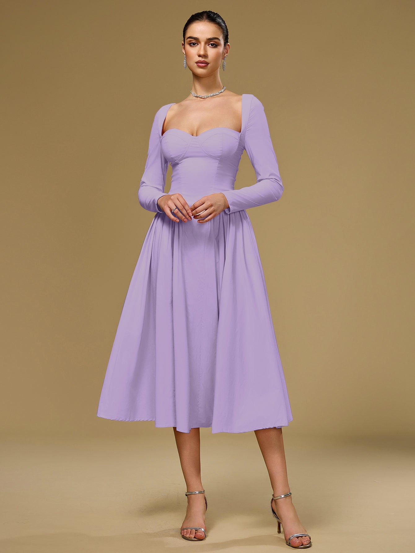Long Sleeve Tie Back A-Line Dress - View 23 | WEUXS