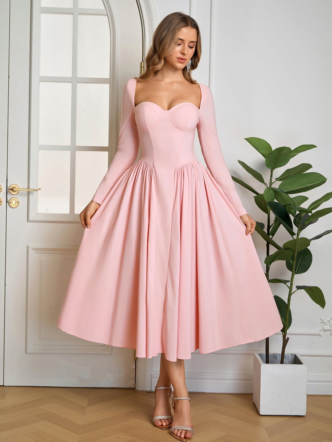 Long Sleeve Tie Back A-Line Dress - View 31 | WEUXS