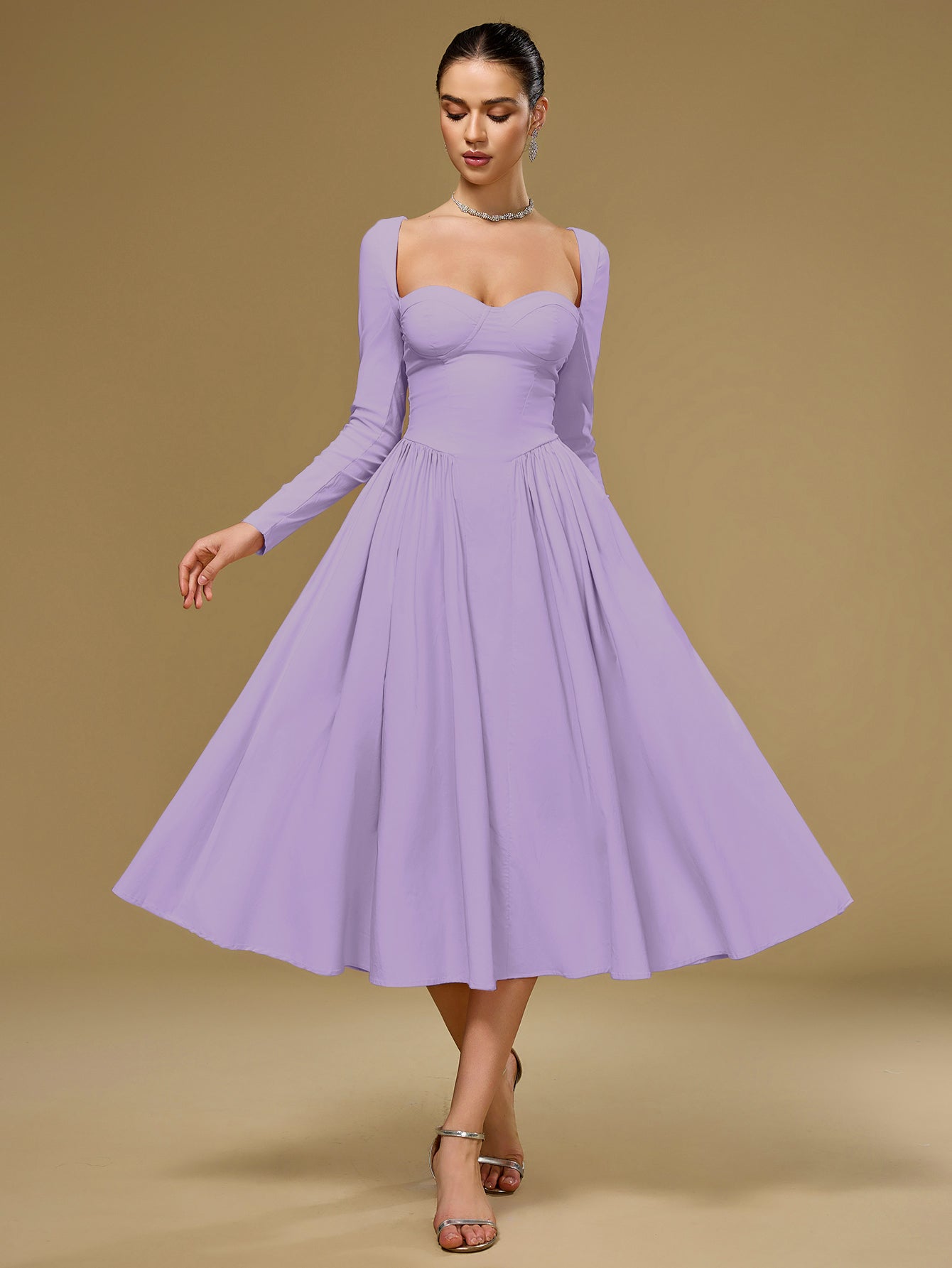 Long Sleeve Tie Back A-Line Dress - View 22 | WEUXS
