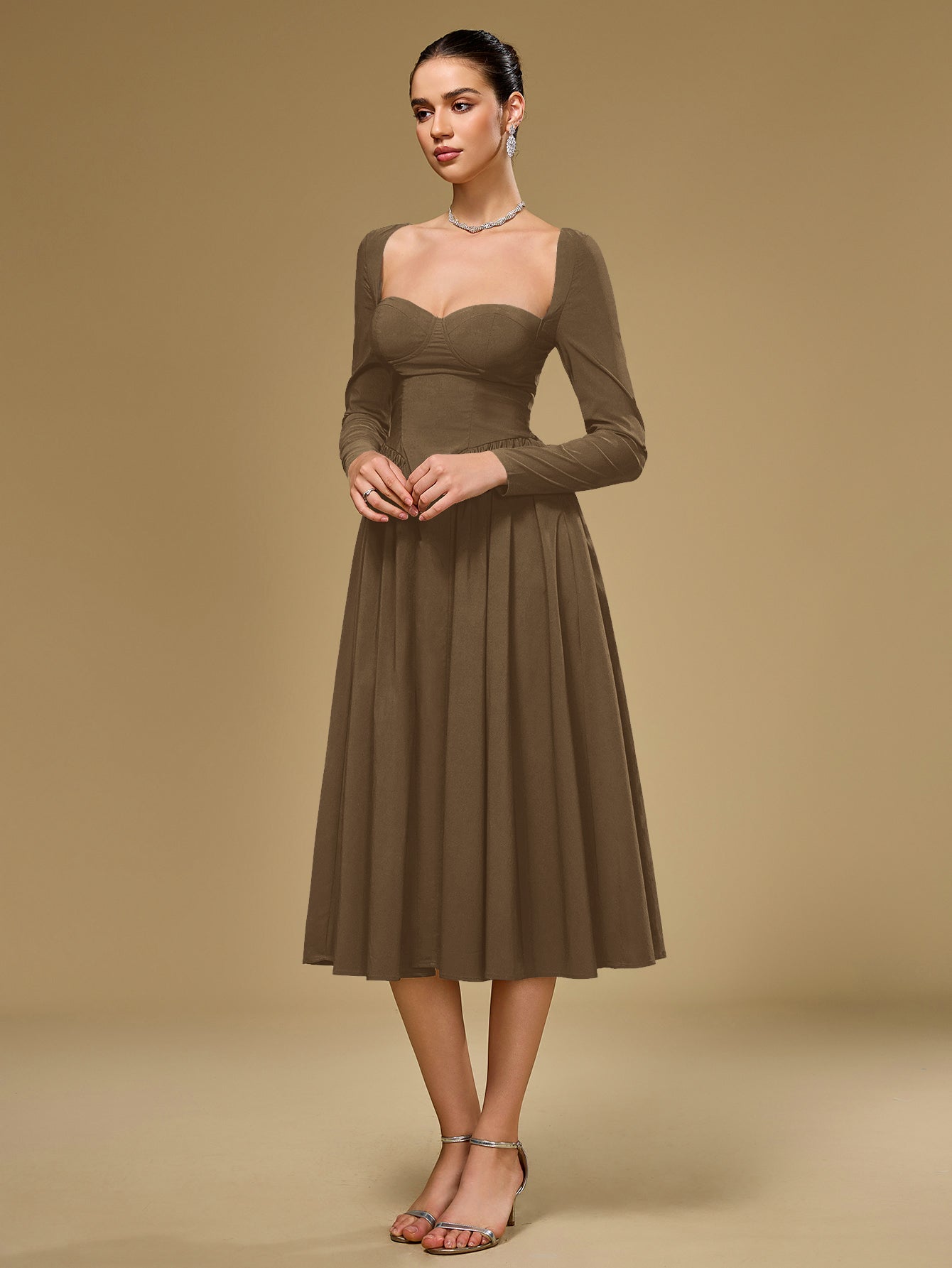 Long Sleeve Tie Back A-Line Dress - View 27 | WEUXS