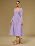 Tie Back Long Sleeve A-Line Dress#color_lilac