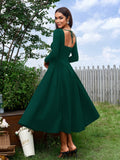 Long Sleeve Tie Back A-Line Dress - View 8 | WEUXS