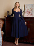 A-Line Tie Back Long Sleeve Dress#color_darkblue
