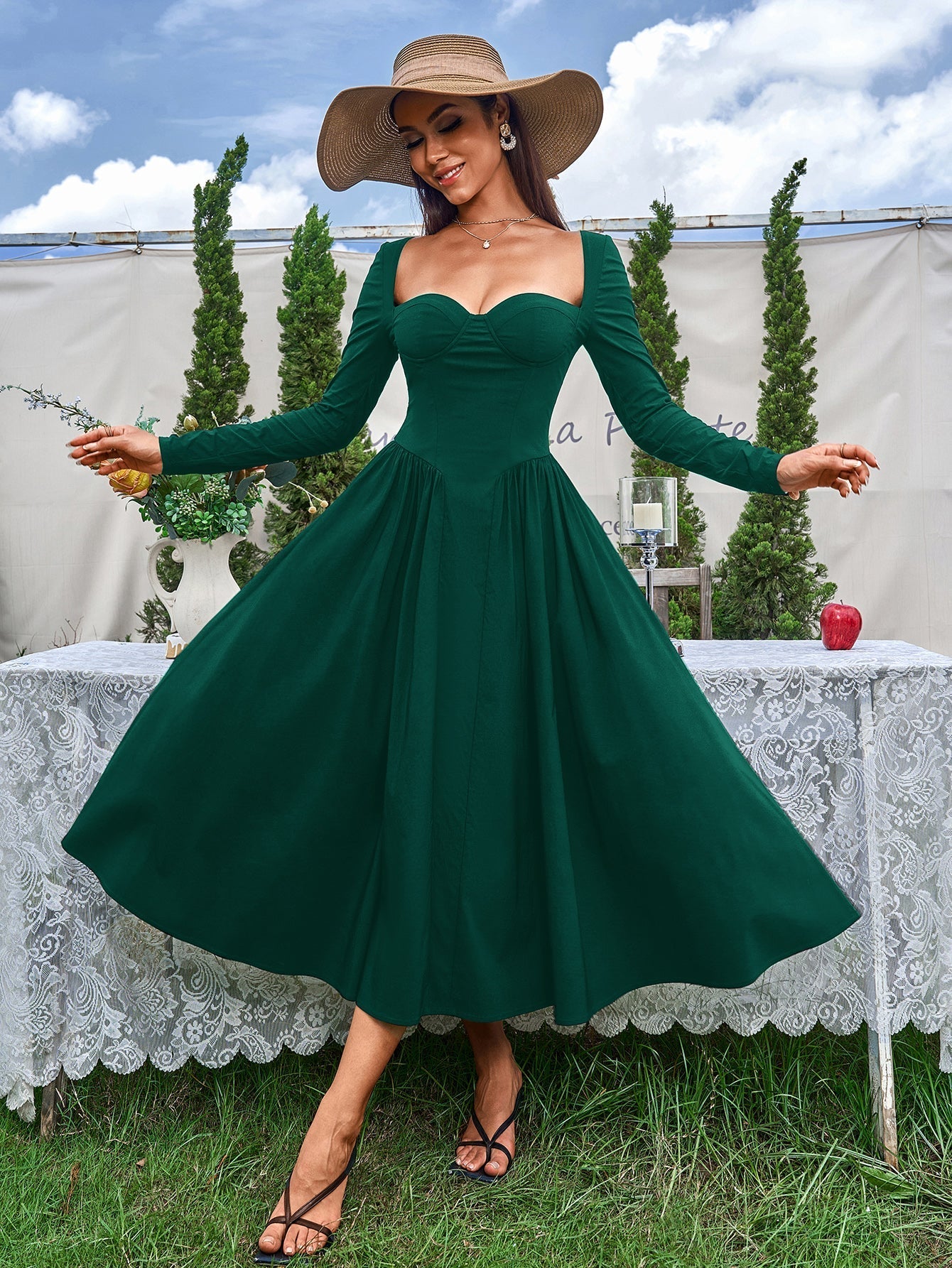 Long Sleeve Tie Back A-Line Dress - View 12 | WEUXS