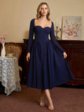 Tie Back A-Line Long Sleeve Dress#color_darkblue