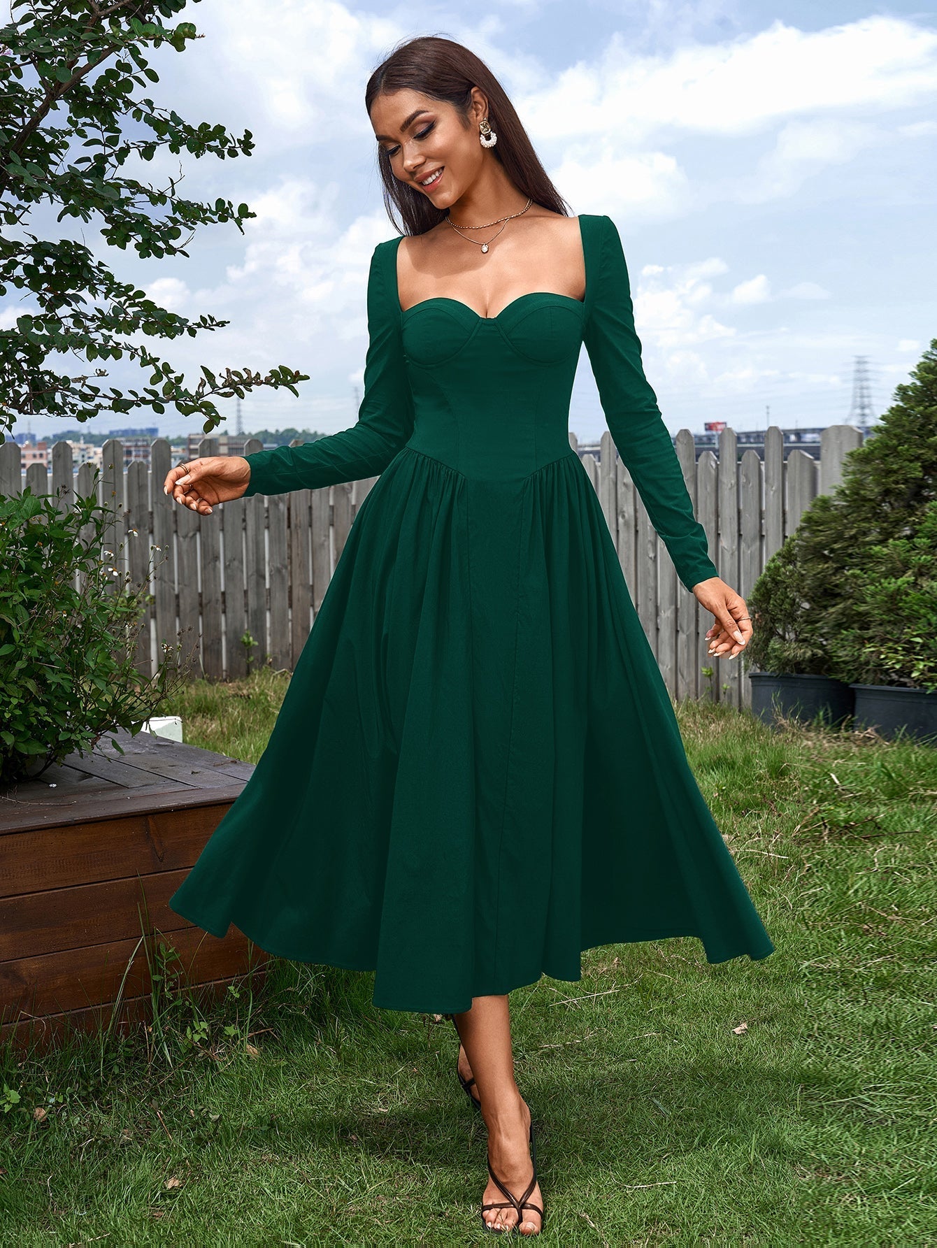 Long Sleeve Tie Back A-Line Dress - View 10 | WEUXS