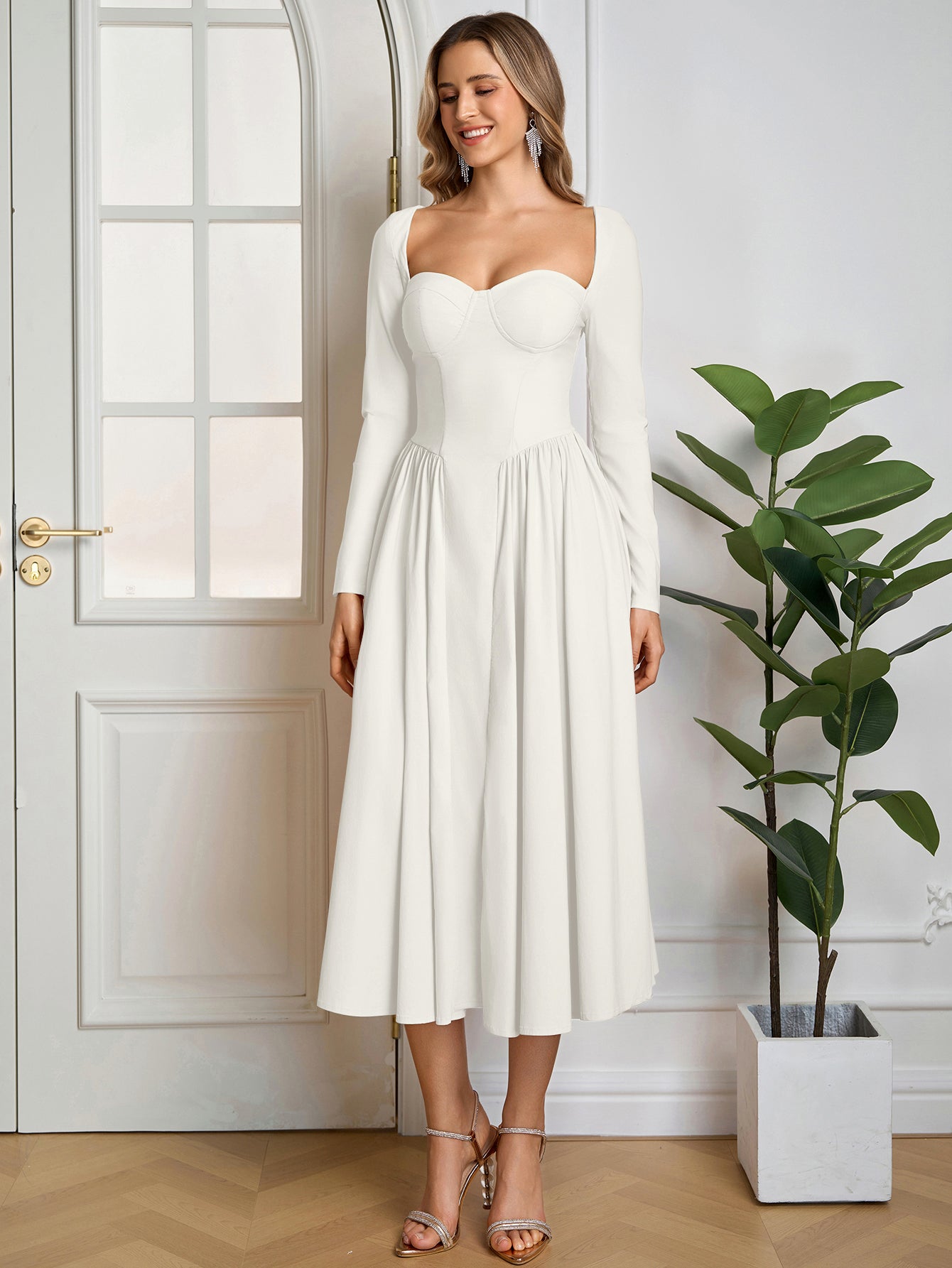 Long Sleeve Tie Back A-Line Dress - View 45 | WEUXS