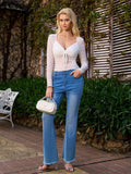 v-neck tie front long sleeve lace top#color_white