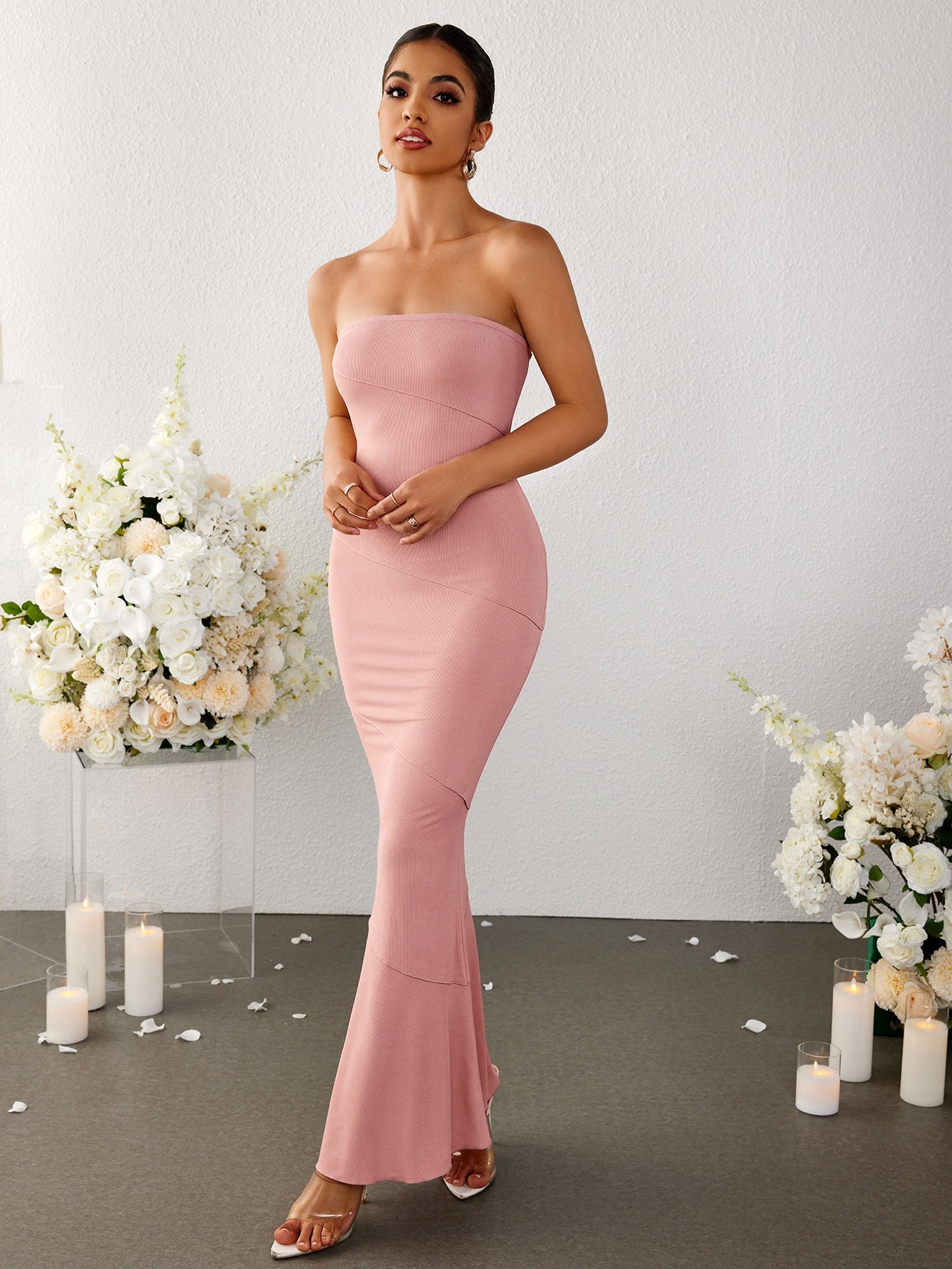 Fitted Maxi Dress with Mermaid Hem - View 6 | WEUXS