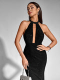 Black mermaid sequin maxi dress - View 6 | WEUXS